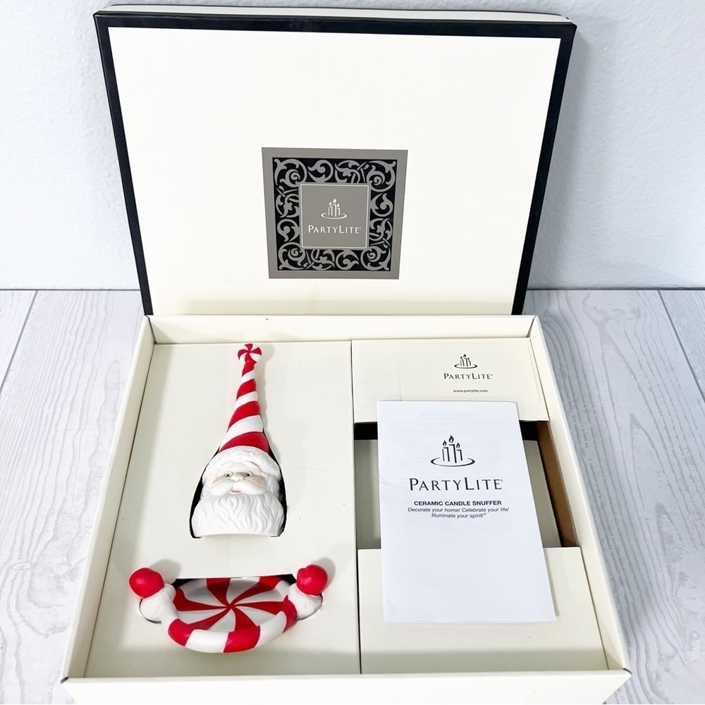 PartyLite NEW Retired Peppermint Santa Ceramic Candle Snuffer